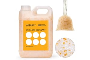 wisedry [ 5 LBS ] Silica Gel Beads Reusable Color Indicating Rechargeable Desiccant Bulk with 10 Pcs Organza Drawstring Bags