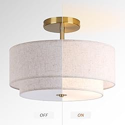 CALOKES 16" Double Drum Gold 3-Light Semi Flush