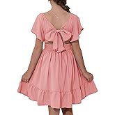blibean Girls Summer Tie Back Dress Tween Kids Off Shoulder Dresses Size 4-15 Years