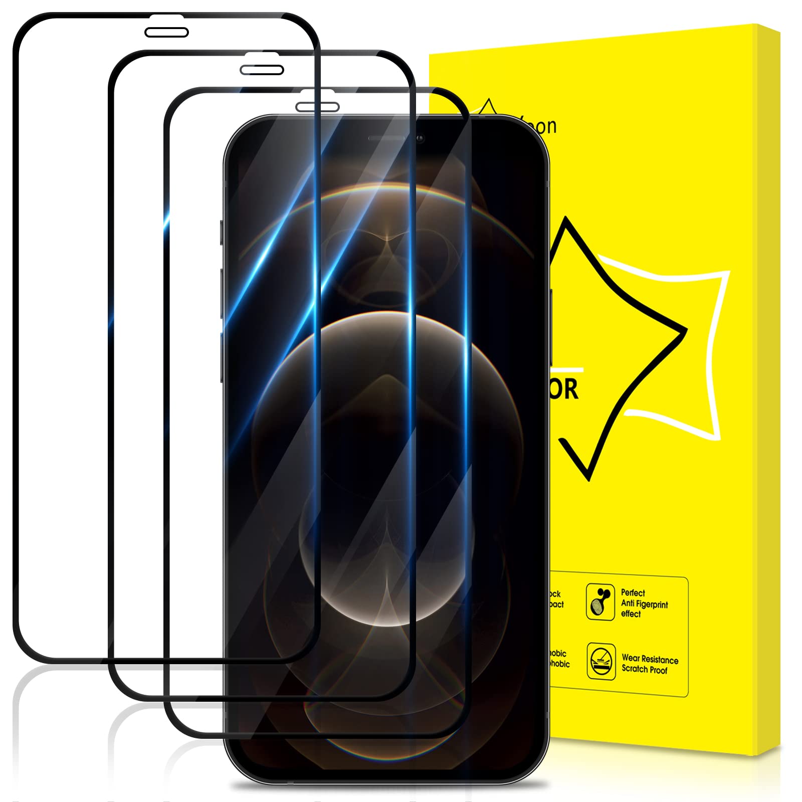 GiiYoon-3 PACK Screen Protector for iPhone 12 Pro Max Tempered Glass [HD Full Coverage] [Easy Installation] [Round Edge] [Scratch Resistant] [9H Hardness] Screen Cover Film