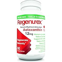 Regenurex Natural Astaxanthin 12mg – 90 Softgels | Made in Canada | Antioxidant for Skin, Eye & Cellular Health | Non-GMO, Th