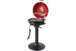 Homewell Electric BBQ Grill for Indoor & Outdoor Grilling with Warming Rack - Portable Patio Grill 1600 Watts (Red)