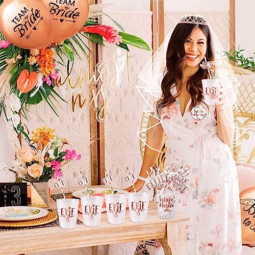 iZoeL EVJF Goblet Bride Future Badge Team Bride Accessory Kit 1+14 | EVJF Kit 1+14, Bride to be, Rose Gold, Cup, Badge EVJF, Team Bride, Paper Straw, Bride to Be, Decoration EVJF
