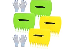 CHICARRY 2 Sets Leaf Scoops Hand Rakes, Leaf Scoops and Claws with 2 Pairs Gloves, Lightweight Plastic Leaf Scoop, Large Leaf Grabbers for Picking Up Leaves, Clippings, Grass(2 Sets,Yellow+Green)