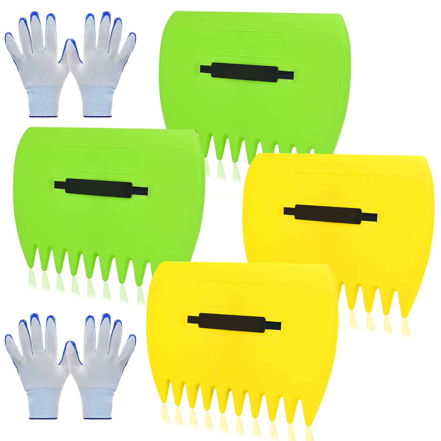 Photo 1 of 2 Sets Leaf Scoops Hand Rakes, Leaf Scoops and Claws with 2 Pairs Gloves, Lightweight Plastic Leaf Scoop, Large Leaf Grabbers for Picking Up Leaves, Clippings, Grass(2 Sets,Yellow+Green)