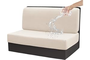 CRFATOP Waterproof RV Dinette Cushion Slipcover Jacquard Camper Cushion Covers Stretch Loveseat Sofa Chair Cover Furniture Protector for RV Camper Car Bench 1 Backrest Cover & 1 Bench Cover,Beige