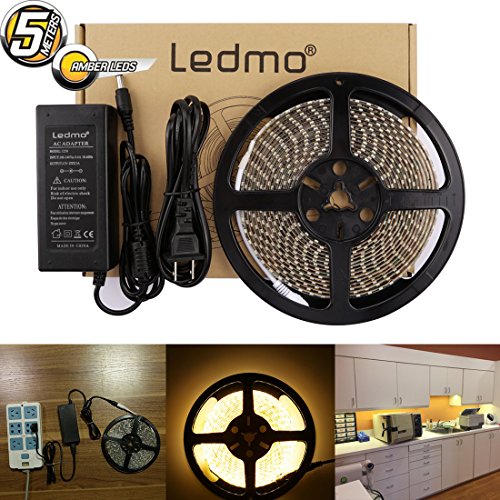 LED Light Strip of LEDMO, Warm White 3000K, Dimmable, SMD 2835, Waterproof , DC12V 600LEDs 16.4 Ft 15Lm/LED, With Power Supply