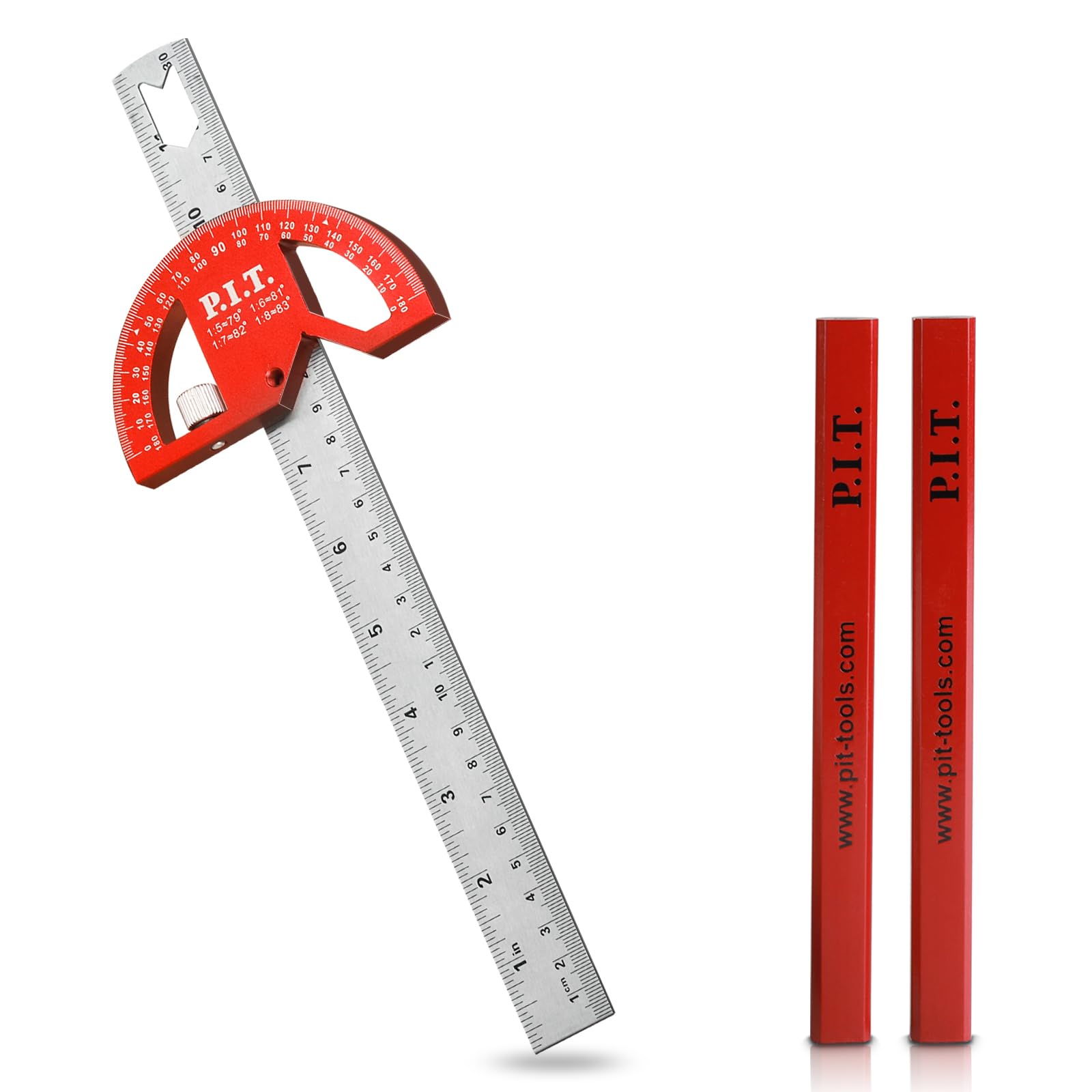 Photo 1 of P.I.T. Angle Finder Protractor 12 Inch/305mm, Aluminum Alloy Construction Protractors,Adjustable Angle Finder Ruler for Carpenters & Woodworking Hobbyists with 0-180 Degrees Measuring Tool
