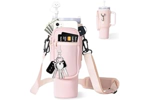 dabria Water Bottle Carrier Bag with Phone Pocket for Stanley 40/30 oz Tumbler Neoprene Water Bottle Holder Pouch with Adjustable Strap Bollus with Straw Cover & Carabiner for Stanley Cup Accessories