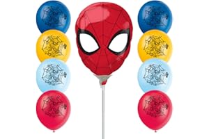 Spider-Man Balloon Party Bundle – Minishape Foil Superhero Balloon with 8 Pack 12 Inch Latex Spiderman Balloons – Kids Birthd