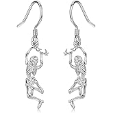 Skeleton Earrings S925 Sterling Silver Skull Earrings Halloween Party Dance Skeleton Dangle Earrings Anime Hip Hop Scary Halloween Jewellery for Women