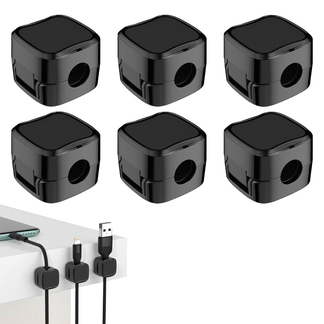 ZYBHMJE 6 Pcs Cable Tidy Magnetic Cable Holder Cable Organiser Wire Holder Keeper Organizer Charging USB Cable Management for Home Office Desk Phone Car Wall Desktop Nightstand