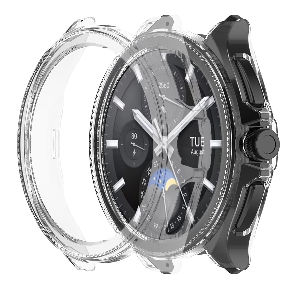 Akancy [Pack of 2] Hard Case Compatible with Mi Watch 2 Pro with Screen Protector, 9H Hardness Hard PC Tempered Glass Thin Case, 2 Transparent