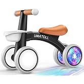 Umatoll Baby Balance Bike Toy for 1 Year Old Boy Girl, First Birthday Gift | 12-24 Months Toddler First Ride on Toys, Colorful Lighting Rear Wheels, Adjustable Seat Baby Walker, Basket