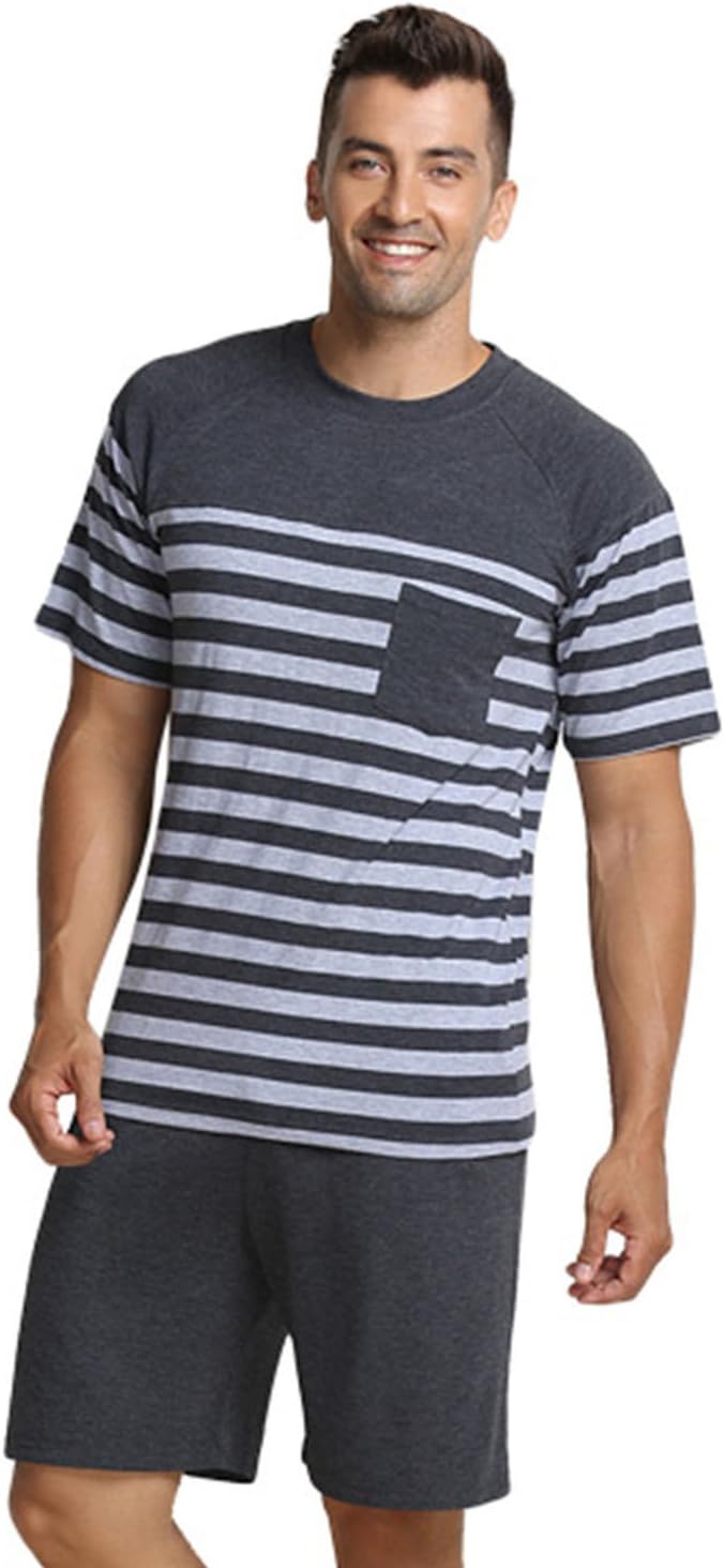 Men Pajamas Set Summer Short Striped Pyjama for Men Nightwear Cotton Sleepwear T-Shirt Classic Pyjama Sets