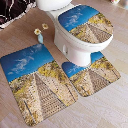 Amazon Com Ahuimin Beach 3 Pcs Bath Rug Set Walkway Into The Wild Idyllic Endless Sky Relaxing Resting Tranquil Quiet Seashore Bathroom Mat Contour Pad Toilet Cover Rug Home Kitchen