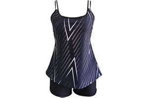 ABOUTYES Womens 2 Piece Tankini Bathing Suit Strappy Blouson Tops with Swim Shorts Graphic 2024 Beach Sporty Modest Swimsuit