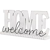 NIKKY HOME Wood Home Signs, Rustic Home Letter Signs Free Standing, Decorative Tabletop Word Signs, Farmhouse Welcome Signs for Entryway Decor Living Room Shelf