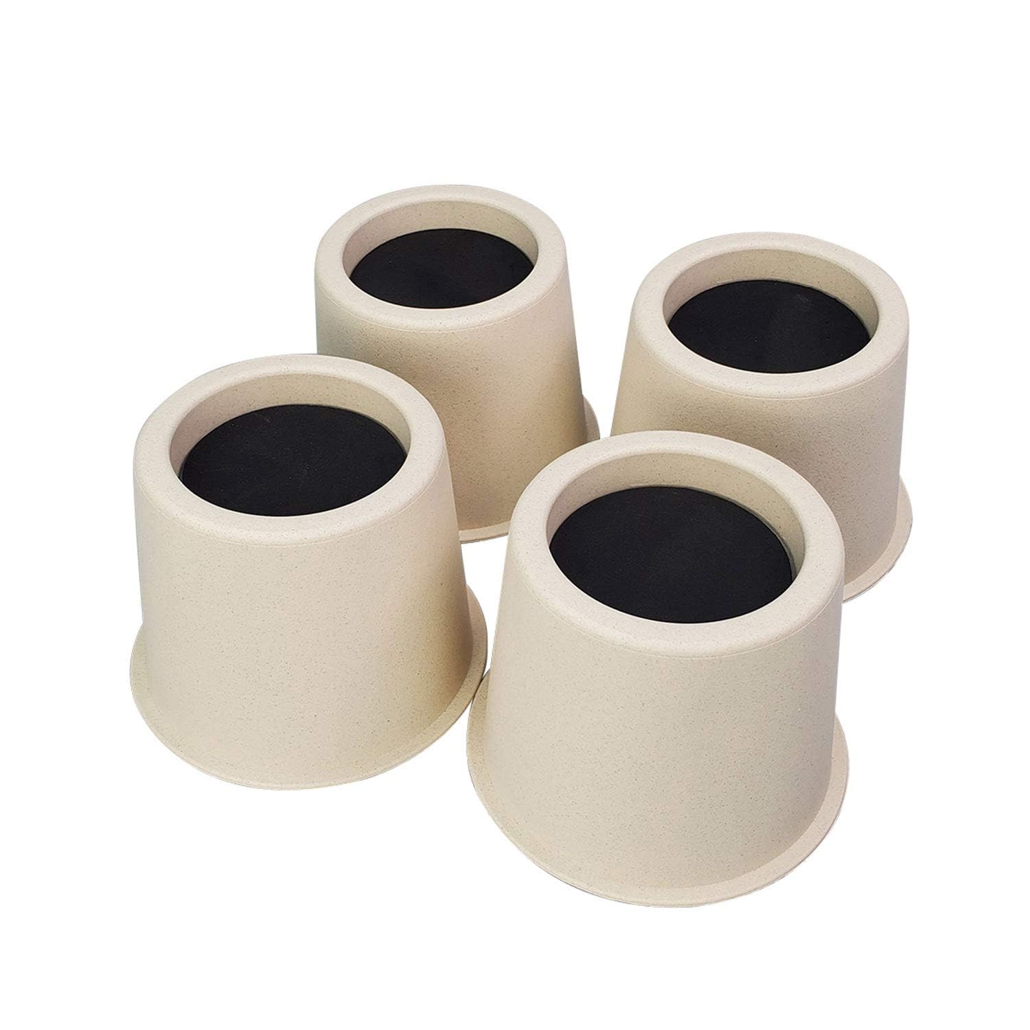 DIY 4 Inch Round Bed and Furniture Risers, 4 Pack Beige Elephant Feet Support Bed, Table, Sofa Leg, Lift up to 800 kgs/1,760 lbs, Durable Sturdy Plastic