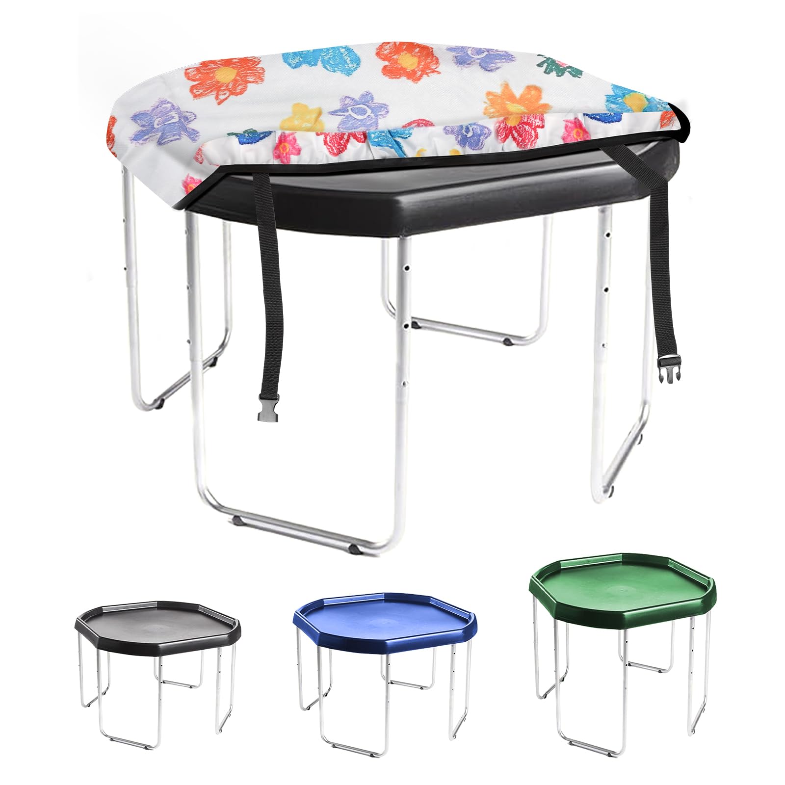 Hoedia Tuff Tray Cover, 100x100x10cm Universal Fit To Any Tuff Tray Size, All Weather Oxford Tear-Resistant Material with Windproof Buckles Outdoor Tuff Spot Cover (Multi-flower, 100×100×10cm)