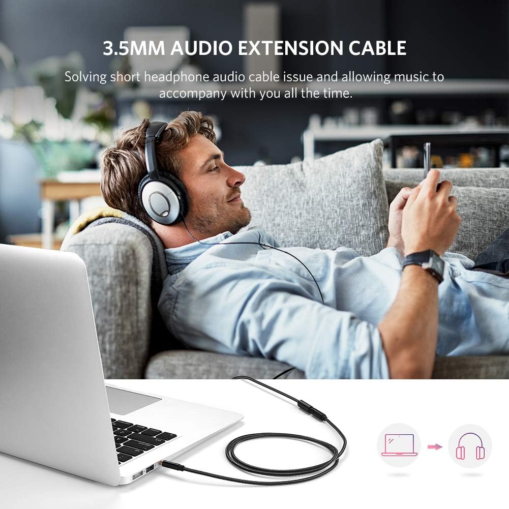 UGREEN Headphone Extension Cable, 3.5mm Audio Male to Female Stereo Extension Adapter Nylon Braided Cord Compatible for iPhone, iPad, Smartphones, Headphones, Tablets, Media Players, Gold-Plated 3FT: Electronics
