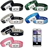 6Pcs Daily Bible Verse Bracelets, Jesus Christian Bracelet with NFC Scan, Bible Verses Wearable Bracelet, Elastic Christian Bracelet for Women Men Teens Gifts