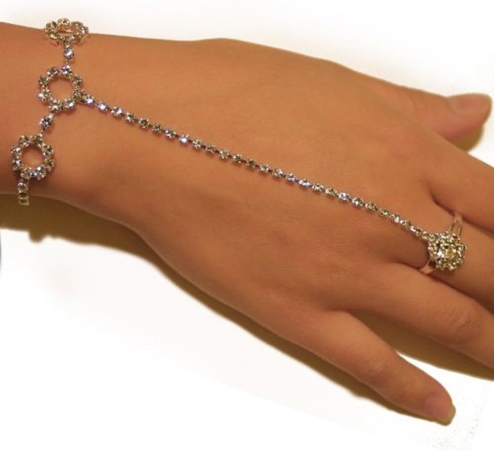 Rhinestone Pattern Elegant Sexy Slave Bracelet Belly Dancer Bridal with Ring