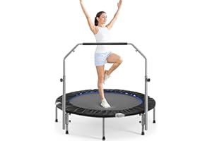 AIDOLY Mini Trampoline for Adults, 40"/48" Foldable Indoor Exercise Rebounder with Adjustable Bar for Home & Garden Fitness, Max Load 330lbs