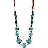 MINACHI Boho Hippie Round Ceramic Beads Strand Necklace, Vintage Bohemian Summer Beach Jewelry Gift for Women