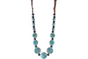 MINACHI Boho Hippie Round Ceramic Beads Strand Necklace, Vintage Bohemian Summer Beach Jewelry Gift for Women