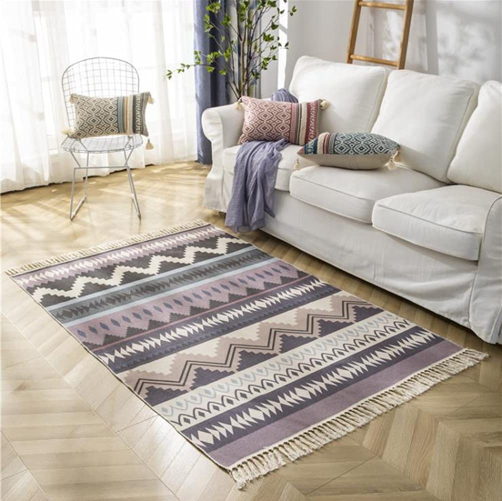 Kregis Carpet,Vintage Cotton Area Rug,Hand Woven Print Tassels Throw Rugs Door Mat,Indoor White Area Rugs for Living Room, Bathroom, Bedroom (120x180CM)