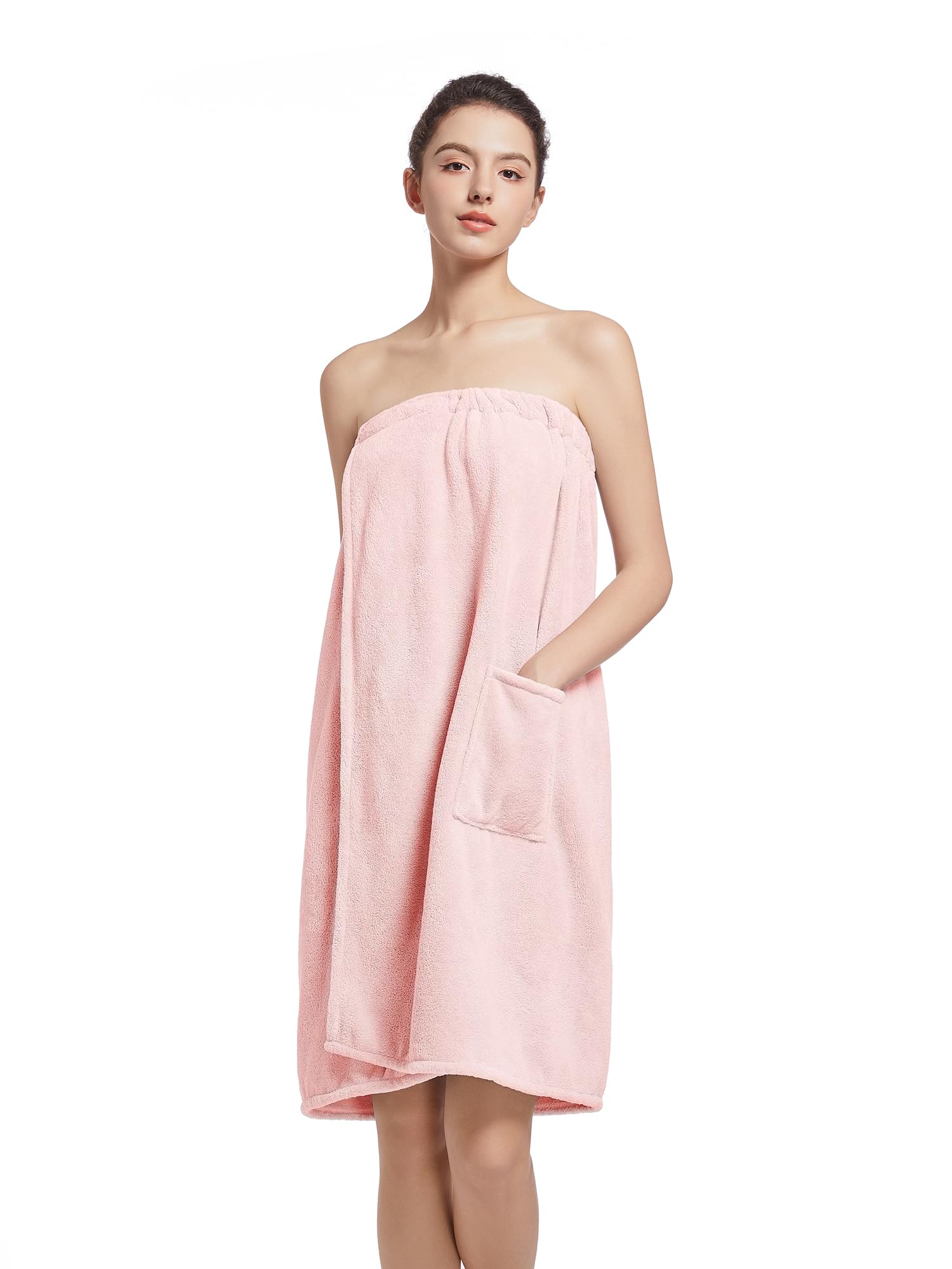 Women'S Soft Wrap Towel Full Length，Bath Robe After Shower Female Plush Long，Spa Bathrobes Lightweight With Pockets (US, Alpha, One Size, Regular, Regular, Light Pink)