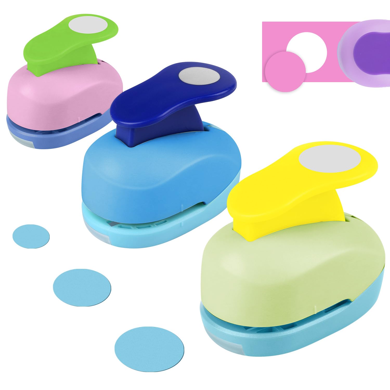 Ezydka Circle Punch 3 Pack Paper Punches for Crafts, Circle Cutter Punch DIY Hole Punch for Crafting Scrapbooking Cards Arts Fun Projects, 8mm 15mm 25mm (Round)