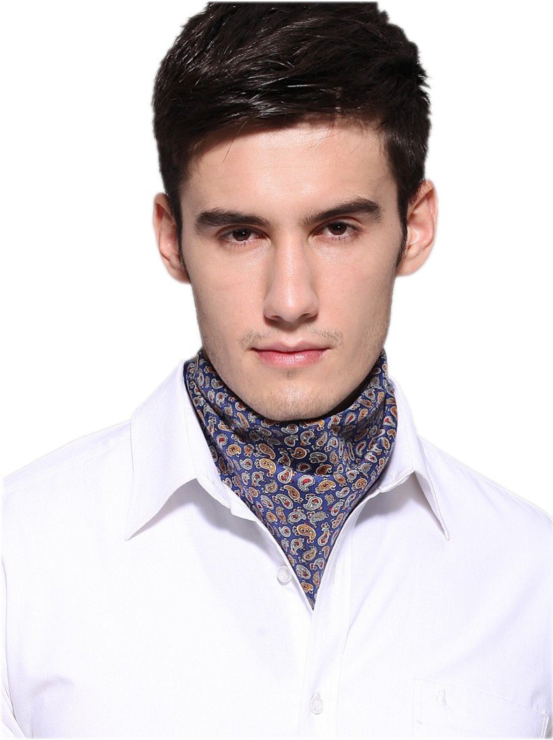 Prettystern Pure Silk Square Men´s Bandana Neckerchief Head-scarf Light Blue Paisley No.4