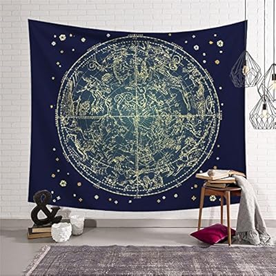 Zodiac Horoscope Celestial Tapestry Wall Hanging Astrology Hippie Ethnic Decorative Art Window Curtain Table Cover Bedspread Beach Towel HYC44-1-L