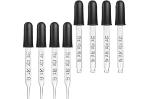8Pcs Eye Dropper with Durable Rubber Head, 1ml Glass Dropper, Liquid Droppers for Oils, Precise Pipette Droppers for Crafts, 