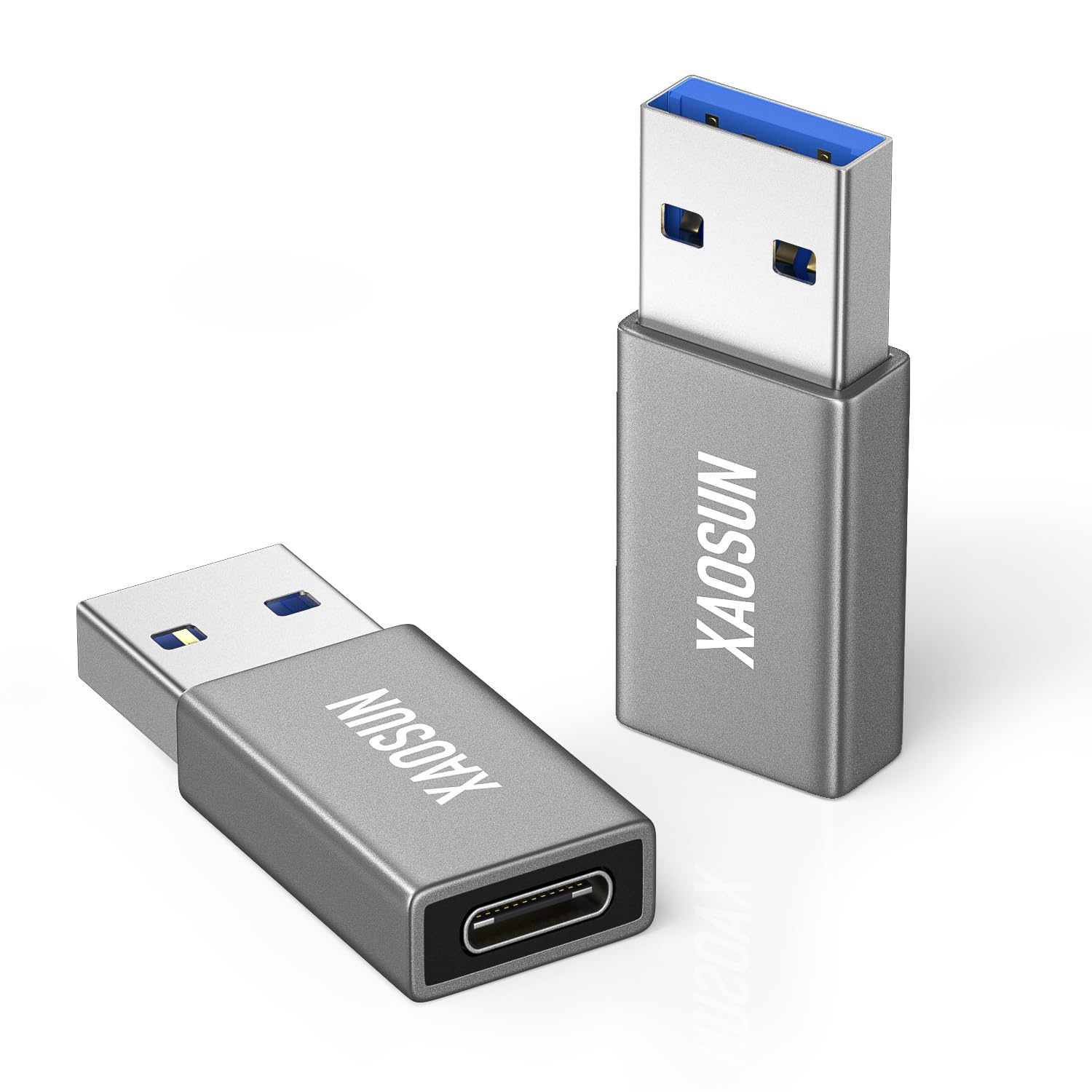 XAOSUN USB C to USB Adapter 10Gbps,USB3.1 C Female to USB A Male Adapter,100W Fast Charging& Data Transfer, Compatible with iPhone 17/16 Pro Max,MacBook,AirPods,Tablet,Car Chargers- 2 Pack (Grey)