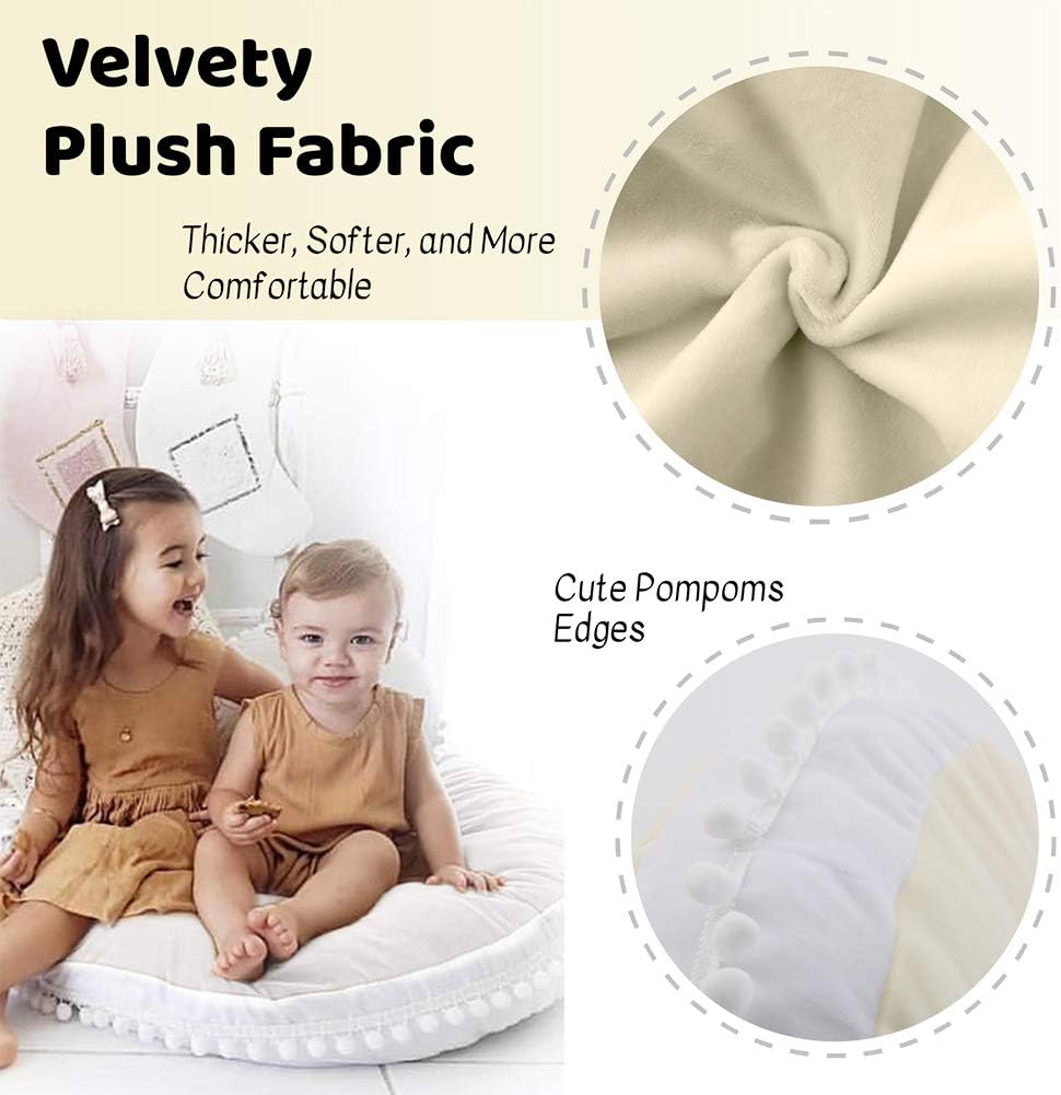 Kids Floor Pillow Cushion Seating Round Large Floor Cushion, Oversized Circle Pillow for Reading Nook Canopy Nursery Playroom Teepee Meditation, Soft Big Circular Cushion with Cute Pompom, Beige 23.6": Kitchen & Dining