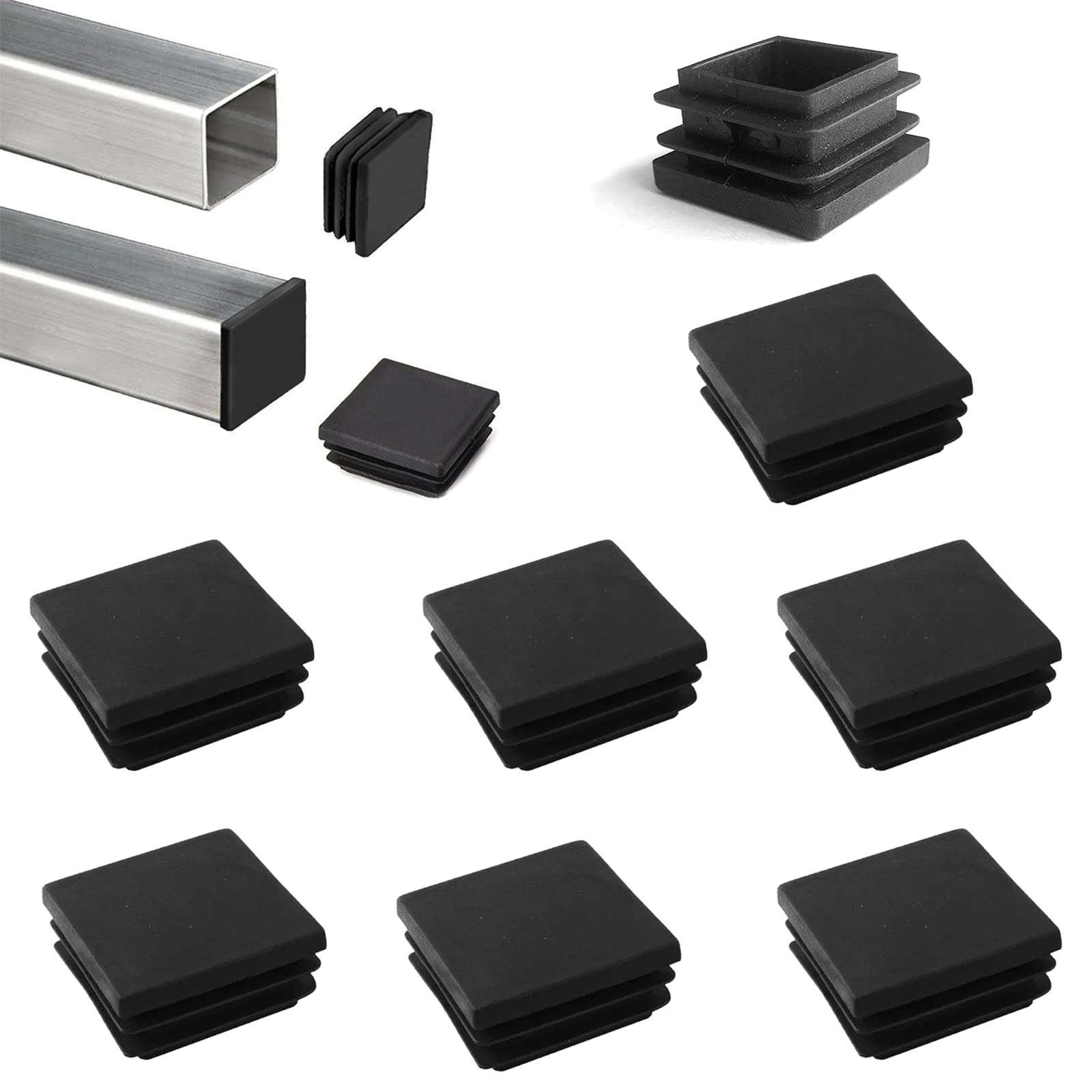 YouU 75 x 75mm Square Tubing Black Plastic Plug End Cap Fence Post Pipe Cover Tube Chair Glide Insert Finishing Plug Heavy Duty Post End Cap 6 pcs