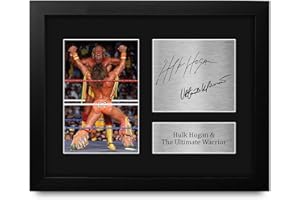 HWC Trading Hulk Hogan & The Ultimate Warrior Framed Gifts Printed Signed Autograph Picture for WWE & WWF Memorabilia Fans - US Letter Size