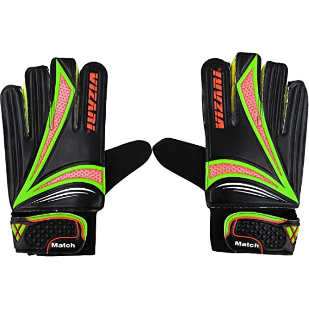 Vizari Junior Keeper Glove - Professional Soccer Goalkeeper Goalie Gloves for Kids and Adults - Superior Grip, Durable Design, Secure Fit|Black/Orange/Green 10