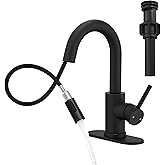 Black Bathroom Sink Faucet with Pull Out Sprayer for Sink 1 Hole,Bar Sink Faucet with Pop-Up Drain,Stainless Steel Single Handle Kitchen Faucet 360°Swivel Bathroom Faucets for Two Water Outlet Modes