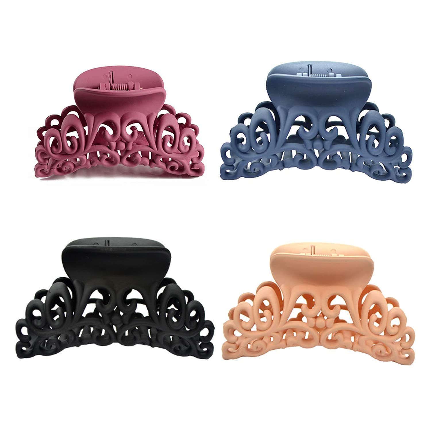 4 Pieces Hair Claw Set,Medium Size Acrylic Hair Clips,Matte Colors Strong Hold Claw Clips,Classic Thick Hair Clamps,Hair Clamps Ponytail Accessories for Women Girls-Blue Black Rose Red Khaki