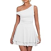 Kaximil Women's Sexy Ruffle Hem Mini Dress One Shoulder A Line Ruched Short Party Dresses