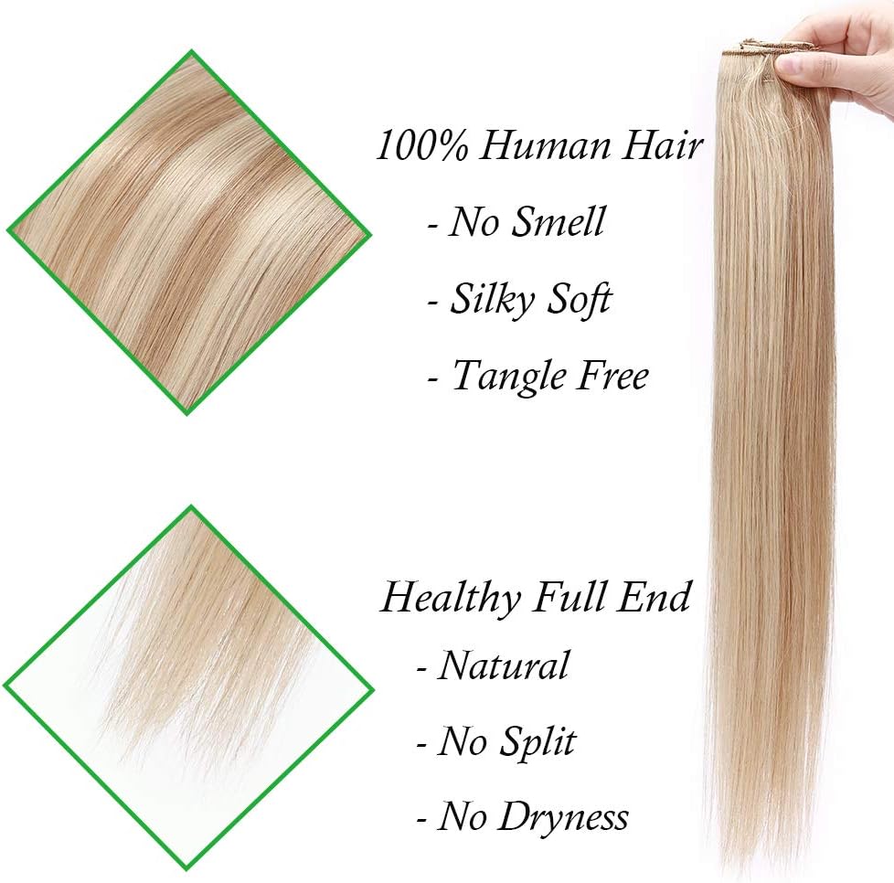 Silk-co One Piece Clip on Hair Extensions Seamless Clip in Hair Extensions Human Hair Highlighted 3/4 Half Head Real Remy Hair Extension (24"-60g - Image 5