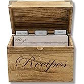 Wooden Recipe Box with Cards and Dividers - Large Rustic 4x6 Recipe Card Box, Wipe Clean Surface, Recipe Card Holder, 100 Double-Sided Cards, 20 Thick Dividers with Stickers, Charts, Complete Gift Set