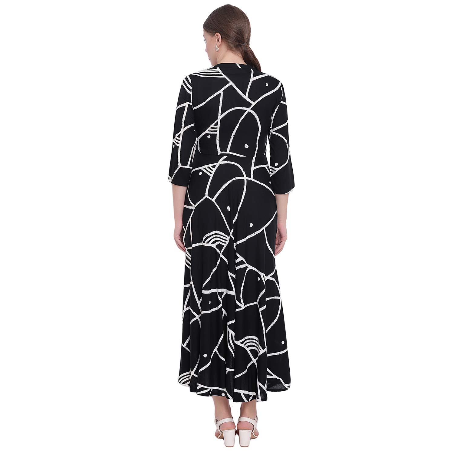 pinky pari abstract print long rayon flared kurta