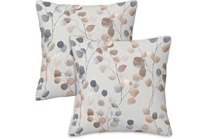 SnuYucto Modern Eucalyptus Leaf Throw Pillow Covers 18x18 Set of 2 | Neutral Scandinavian Decorative Cushion Covers for Couch