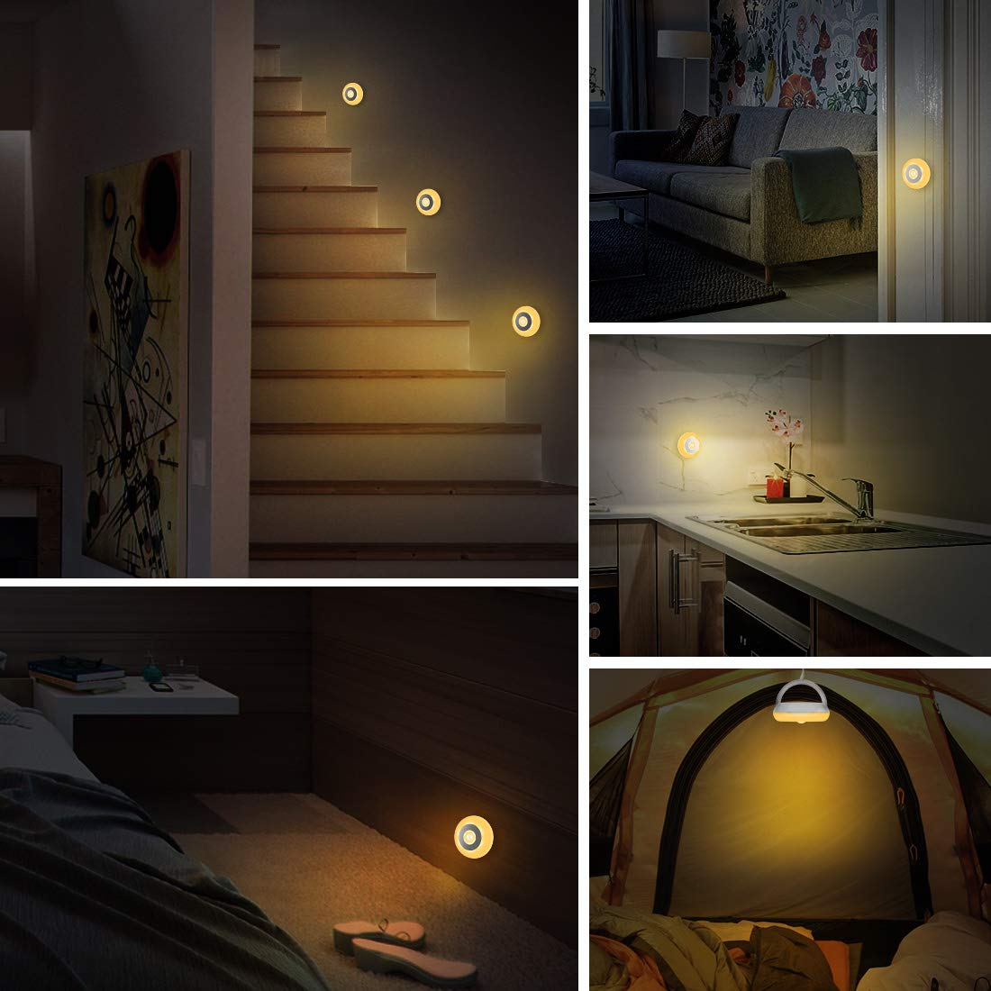 Wireless Motion Sensor Night Light, Battery-Powered LED Night Lights for Kids Girls, Magnet Stick-on Stick-Anywhere Closet Light for Stair, Kitchen, Hallway, Bathroom, Bedroom (2 Pack, Warm White)