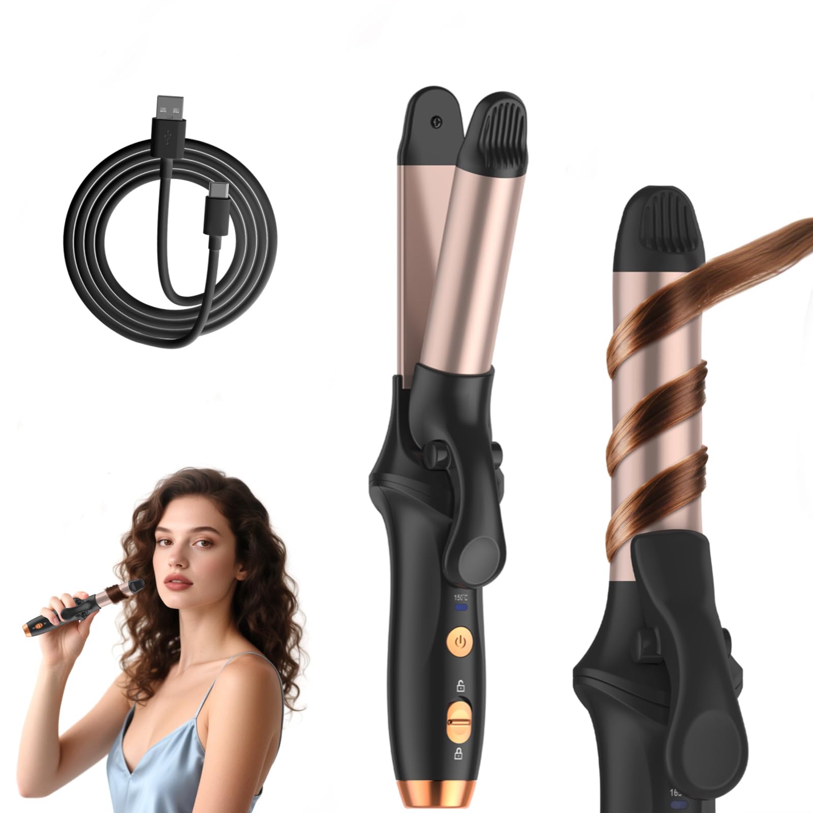 Photo 1 of Cordless Curling Iron Hair Straightener: Travel Mini Flat Iron USB Rechargeable 4000 mAh 2 in 1 Small Cordless Portable Hair Curler